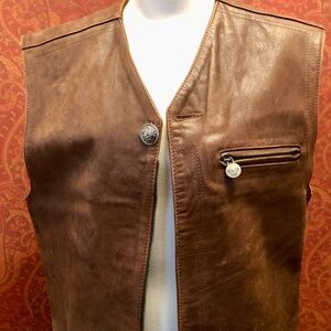 Vintage Versace Cognac Brown Mens Leather Vest 90's